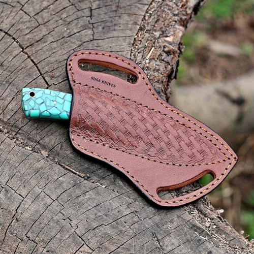 Custom Handmade 7'' fixed blade hoof rasp knife Cowboy Damascus steel Bull cutter knife, cowboy knives with pancake leather sheath (SUSA 111) - color: SUSA 111
