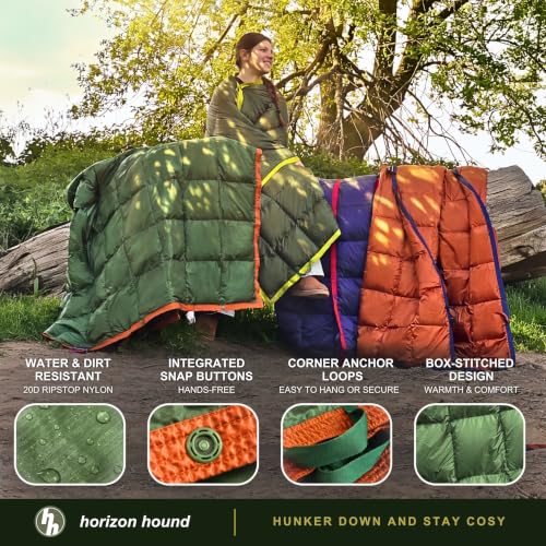 Down Camping Blanket 650 Fill Power - Ultralight Backpacking Quilt (1lb 6oz) Warm & Water-Resistant 20D Nylon Shell for Outdoors, Camping, Hiking, Travel, & Stadium - Packable - color: Forest Green