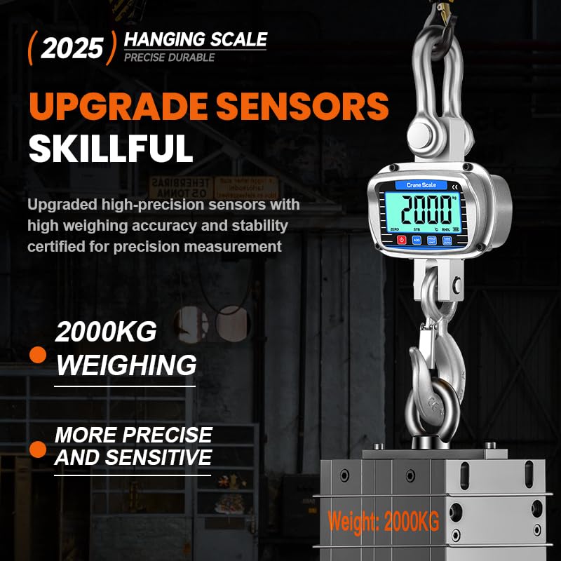 Digital Crane Scale Measurable Temperature and Humidity Industrial Heavy Duty Hanging Scale with Remote Control LCD Screen for Construction, Factory, Farm(11000 lbs/5000kg/5T) - size: 11000lb/5000kg/5T