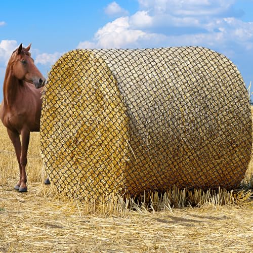 5x5ft Round Bale Hay Net for Horses, Large Thick & Durable Nylon Knotless Slow Feeder Hay Nets for HorsesGoats Healthier Feeding Solution - size: 5*5 Ft