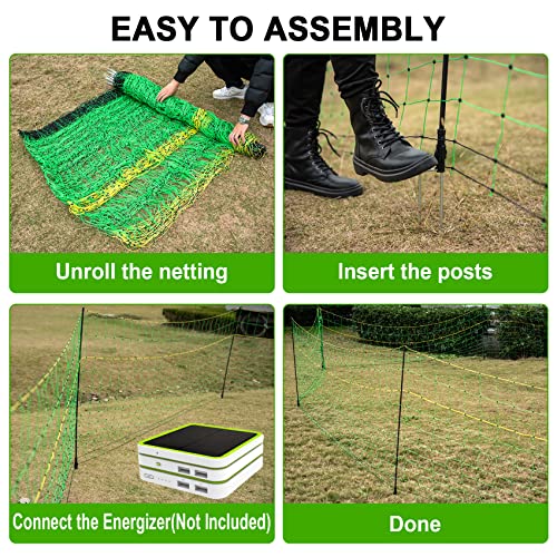 TMEE Electric Fence Netting Livestock Fencing for Goat with 14 Posts Double Spiked, Portable Mesh for Sheep, Deer, Hogs, Dogs in Backyards, Farms and Ranches, 49.6" H x 164' L, Green - size: 49.6" H