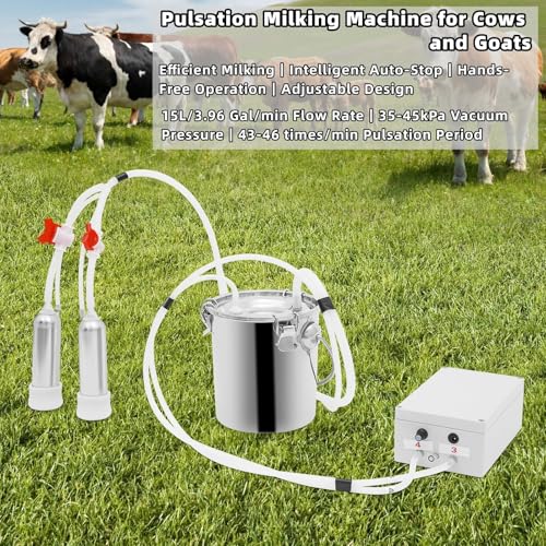 Pulsation Milking Machine for Cows and Goats, 3L Electric Cow Milker Milking Machine with Stainless Steel Bucket, Speed Adjustable Pulsating Vacuum Pump (3L) - size: 3L