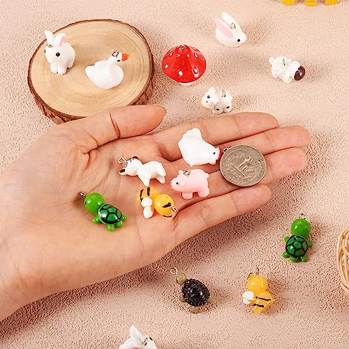 Beadthoven 48pcs 12 style Animals Resin Charm Pendants 3D Mini Mushroom Pig Bee Turtle Cow Sheep Chicken Goose Dog Rabbit Farm Dangle Charm Beads for DIY Earring Necklace Keychain Jewelry Making - color: 0Mixed-12 Shape