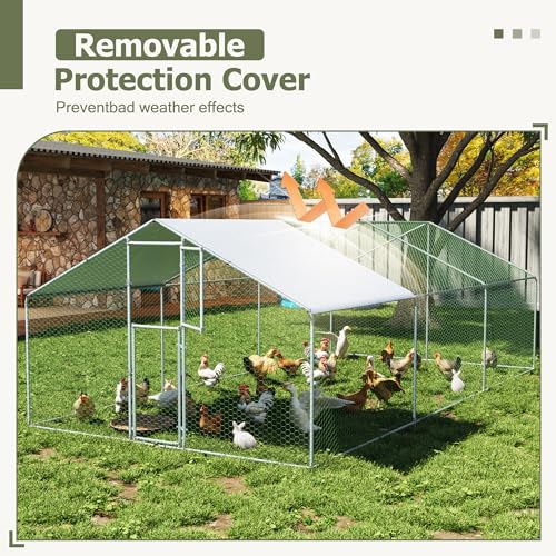 Large Metal Chicken Coop,19.7x9.8x6.4 FT Chicken Run for Yard with Waterproof & Anti-UV Cover,Walk in Chicken Pen with Feeding Door (19.7 * 9.8 * 6.4 ft) - size: 236.1"L x 118.1"W x 76.8"H