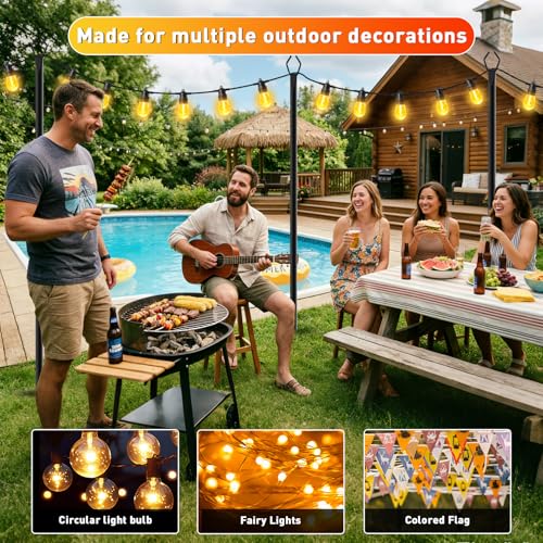 LETIANPAI 8 Pack String Light Poles,10 FT Metal Poles with Fork for Outdoor String Lights,Outdoor Light Poles with Fork,Poles/Post/Stand for Outside - size: 8 Pack 10FT