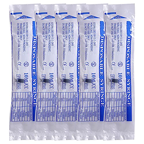5 Pack 10mL Syringes, 10cc Syringe with tsp & mL Measurement and Press-In Cap for Liquid, Food, Oral, Pet, Scientific Labs, Measurement, Dispensing