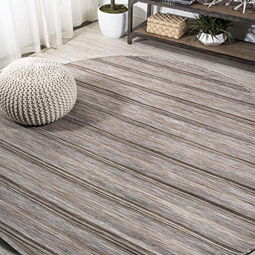 JONATHAN Y Wide Stripe Indoor Outdoor Round Area Rug 6 Ft Brown/Natural, Bo Modern Farmhouse for Backyard, Patio, Porch, Easy-Cleaning, High Traffic, Pet-Friendly, Non-Shedding (TSN101A-6R) - size: 6'7" (Round)