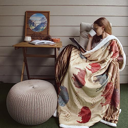 Indigo Hill by HiEnd Accents Home on the Range 54x68 Throw Blanket | Buffalo Bison Print with Aztec Pattern, Western-Style Sherpa Fleece Blanket for the Couch, Sofa, Bed, or Camping - color: Buffalo Bison