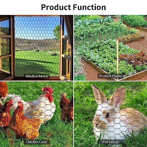 Chicken Wire 13.7 in x 237 in Poultry Wire Netting Hexagonal Galvanized Mesh Garden Fence Barrier for Pet Rabbit Chicken Fencing with 100 Pcs Cable Zip Ties(PVC-Coated) - color: Black, size: 13.7"x237"+100Ties