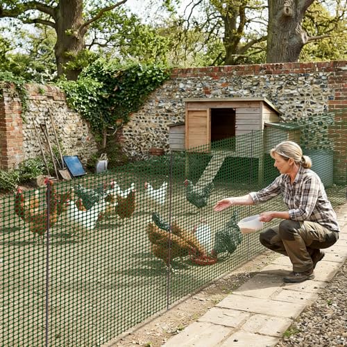 SUNYRISY Plastic Dog Fence Garden Mesh Fence Roll 40in x 82ft | Outdoor Temporary Fencing with Metal Stakes, Chicken Fencing Netting Animal Barrier for Backyard Poultry Pet, Green Grid - color: Green Grid