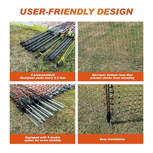 Poultry Electric Netting Fence - 47.3''H (can be Manually Raised to 59.1''H) x 65.6'L for Flying Chicken, Sheep, Goats in Farms, Ranches and Gardens, PK1 - style: (47.3 to 59.1)" x 65.6' - PK1