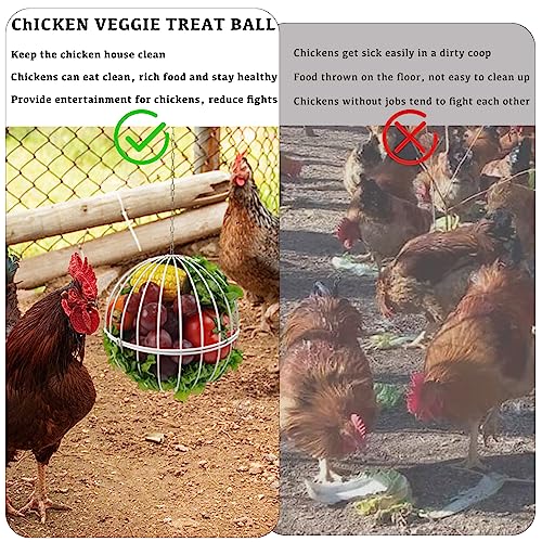 Hanging Chicken Feeder 7.1 Inch Chicken Veggie Treat Ball 1PCS White | Large IronSturdy Chicken Treat Holder with 15.7 Inch Hanging Chain - color: White