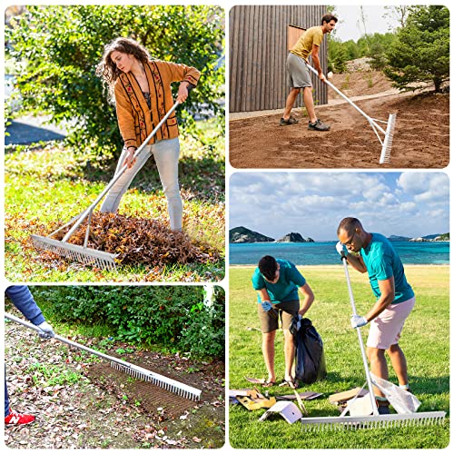 Landscape Rake, 36" Head Aluminum Lake Weed Rake for Lawns Lake Garden Pond | Heavy Duty Rake with 67 Inch Handle, for Loosening Soil, Landscaping Lawn Care, and Beach Care