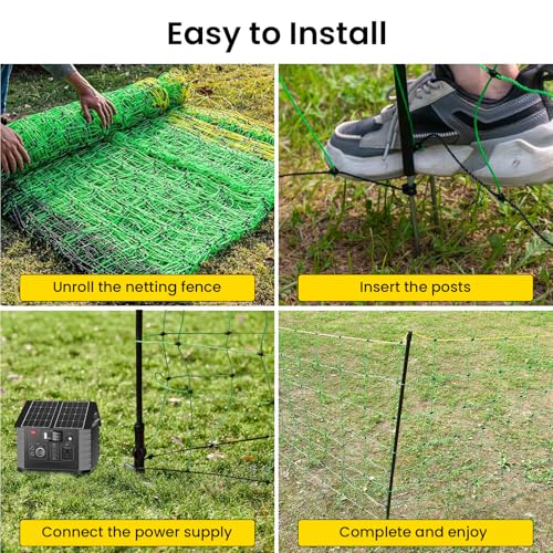 Electric Fence Netting, 164'L x 35.4" H Movable Livestock Nets for Sheep, Hogs, Cattle, PE Net Fencing Kit with 14 Posts Double Spiked, Electric Fencing for Backyards, Homesteaders, Farms Ranches - size: 164'L x 35.4"H