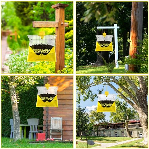 4 Pack Outdoor Fly Trap Bags Hanging - 4 * 30g Bait, Durable, Effective | Bug Hunter Catcher Killer Repellent for Stable Horse Barn & Farm | Disposable | Easy to use | Large Capacity - size: 4 pack