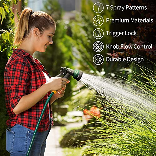 AUTOMAN Garden Hose Nozzle 2PK, ABS Water Spray Nozzle with 7 Adjustable Patterns, Slip Resistant for Watering Plants, Lawn, Garden, Washing Cars, Cleaning, Showering Pets & Outdoor Fun - color: Dark Green