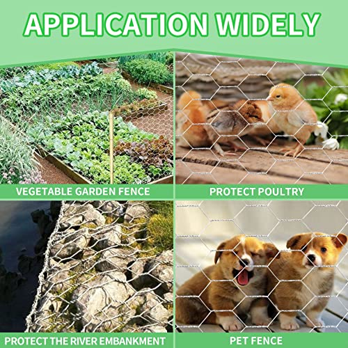 Chicken Wire 13.7 in x 236 in Poultry Wire Netting Hexagonal Galvanized Mesh Garden Fence Barrier for Craft Projects, Pet Rabbit Chicken Fencing - color: Silver, size: 13.7"x236"+0Ties