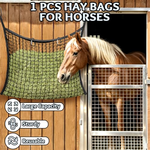 YedsIntu Hay Bags for Horses, Slow Feed Hay Nets for Horses Goat Sheep, Large Capacity Hay Feeder for Stall, Trailer, Pasture (Black) - size: 1PCS