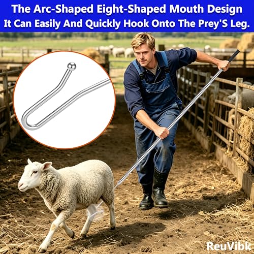 Goat Sheep Catcher Hook, 304 Stainless Steel Sheep Leg Hook, Length Can Be Adjusted Freely 44"48"59"63"75" Goat Grabber Tools, Shepherd Sheep Crook, Grab Them Simply and Quickly (Iron Ball)