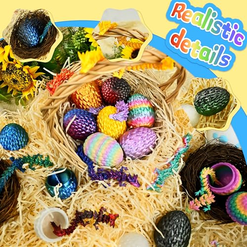 Impossmaker 12pcs 3D Printed Dragon Eggs, Prefilled Easter Dragon Egg with Dragon Toy, Easter Basket Stuffer, Goodie Bag Fillers, Easter Egg Hunt, Unique Easter Basket Gifts for Kids - style: 12P-S2