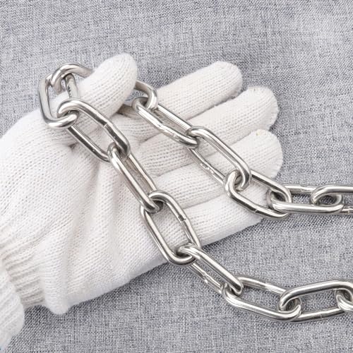 16.4 Ft 1/4 Inch Stainless Steel Chain, Heavy Duty Chain, Hanging Chain for Hanging Clothing, Decorations, Chair, Securing Gates and Fences, Anchoring Camping Equipment and More. by GENHAKON - size: 16.4 Ft 1/4 Inch