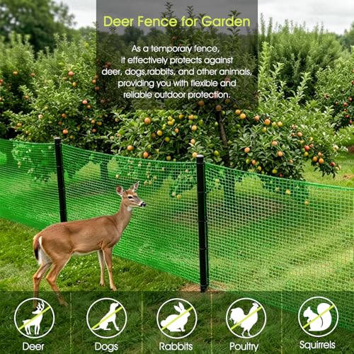 RIFNY Deer Fence, Temporary Fence for Garden Outdoor Yard, 2.6 x 50 FT | Plastic Mesh Fencing to Protect Plants Fruit from Deer Dogs Chicken Animal, UV Resistant, Weatherproof, Reusable, Green - size: 2.6 x 50 FT
