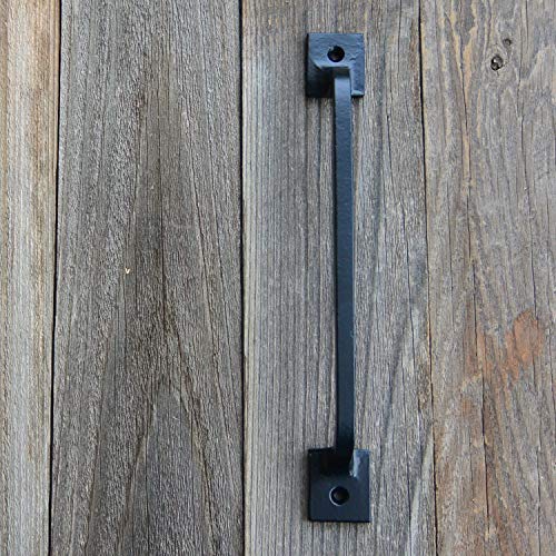 CRAFTSMAN ROAD Black Cast Iron Pull Handles 12 inch (Squared Base, Set of 2) - Cabinet Door Handles, Gate Handle Pull, Barn Door Hardware, Grab Handles - size: 12 Inch