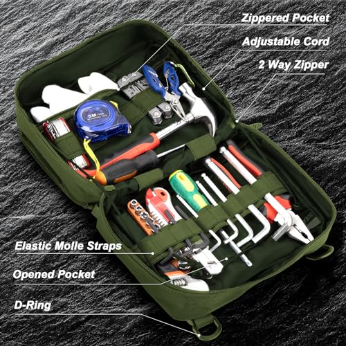 Jueachy Tactical Molle Pouch Large Admin Bag Utility Tool Pouches Molle Attachment EDC Pouches Expandable Molle Accessories Organizer Medical Pocket U.S.A Patch Included - color: Green