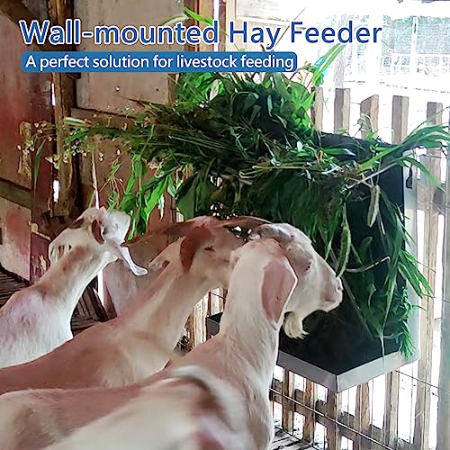 2Pcs Hay Feeder Goat 22 Gallon | Hay Rack, Heavy Duty Iron 2 in 1 Hay Rack for Sheep, Horses, Goats with Grain Tray, Effortless Installation in Farm - size: 2 IN 1 (2PCS)
