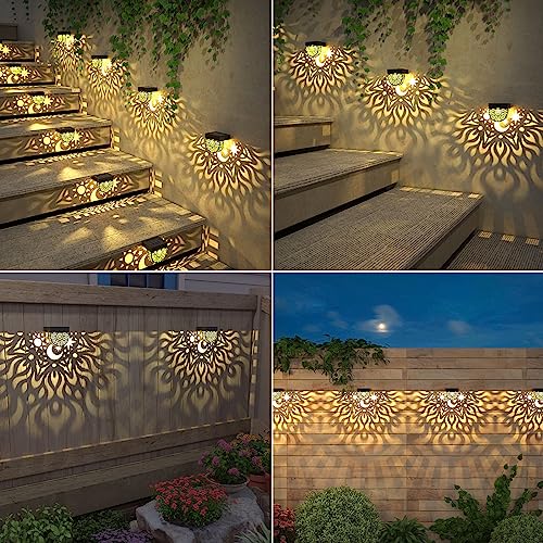 Gardsee Solar Fence Lights 6 Pack Solar Deck Lights Waterproof LED Solar Powered Step Light Wall Lights Outdoor Decorations Warm Yellow Light Decorative Lighting for Garden (Black) - style: black