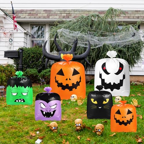 Qilery 6 Pcs Halloween Leaf Lawn Bags Plastic Pumpkin Trash Bags for Leaves with Twist Ties for Halloween Yard Garden Outdoor Party Favors Decorations - style: Halloween