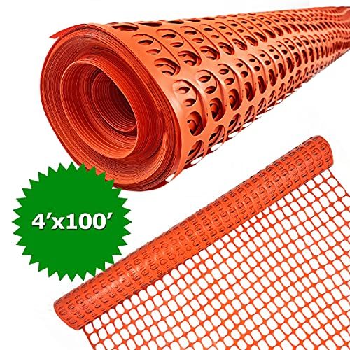 Ashman Plastic Mesh Fence, Construction Barrier Netting, Orange, 4'x100' Feet, 1 Roll, Garden Fencing, Fences Wrap, Above Ground, for Snow, Poultry, Chicken, Deer, Patio, Garden Netting, Orange 100FT - color: Orange, size: 100 FT
