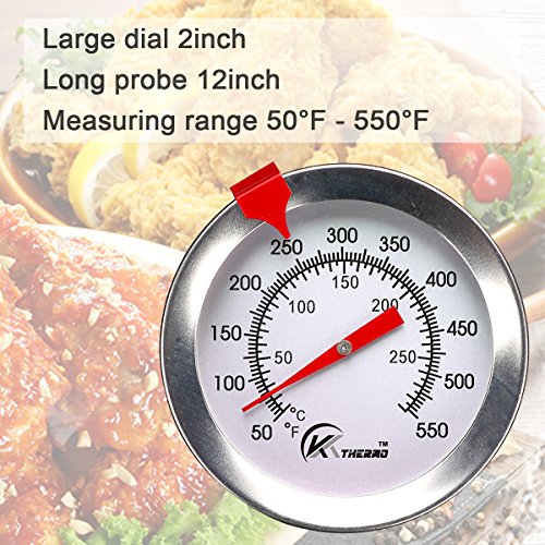 Candy/Deep Fry Thermometer with Instant Read,Dial Thermometer,12" Stainless Steel Stem Meat Cooking Thermometer,Best for Turkey,BBQ,Grill,Analog display - color: 1-pack