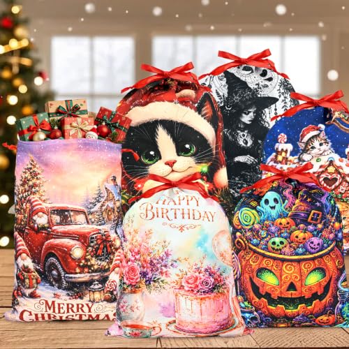 KzgtY Colorful Birthday 2PCS Gift Bags with Drawstring, 16 x 12 Inch Reusable Present Sacks for Christmas,Brithday, Holidays,Parties & Gift Packaging - color: Colorful Birthday