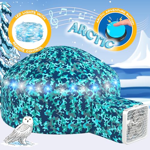 W&O Arctic Camo Inflatable Fort with Lights & Sound - Fan Not Included | Arctic Camo Aerodome with LED Lights, Sound Button & Snowy Camo Design. Uses Standard Box Fan, Indoor Play, Ages 3-12 - color: Arctic Camo