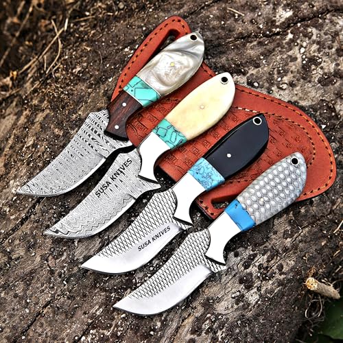 Custom Handmade 7'' fixed blade hoof rasp knife Cow boy knife Turquoise Handle Damascus steel Bull cutter, cowboy knives with pancake leather sheath (RESIN) - color: RESIN