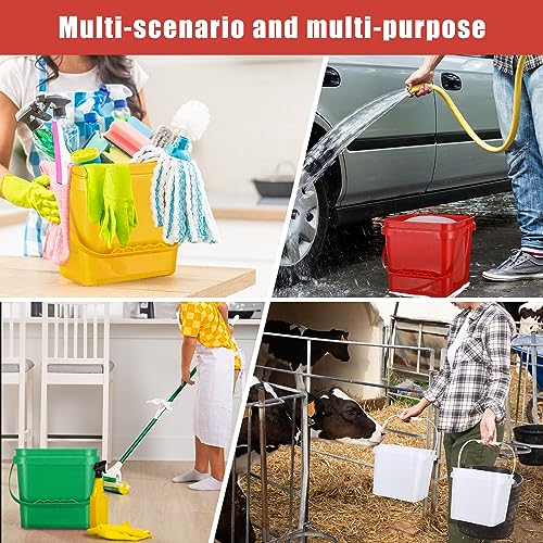 4 Pcs Plastic Bucket 5 Quart Square Cleaning Bucket Utility Small Pail with Handle for House Cleaning Storage Livestock Feeding Car Washing (Red,Yellow,White,Green) - color: Red, Yellow, White, Green