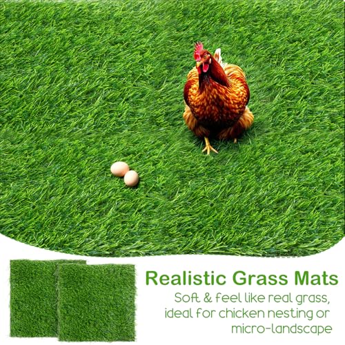 12Pack Chicken Nesting Pads, 12'x12' Nesting Box Pads Artificial Grass Washable Chicken Coop Bedding Laying Rug Fake Turf Mats Grass Carpet Garden Lawn for Hen & Small Pets (12PCS)