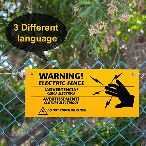 Blulu 24 Pieces Electric Fence Warning Signs 10 x 4 Inch | 10 x 4 Inch Plastic Danger Electric Fence Signs Safe Caution Warning for Farm Home