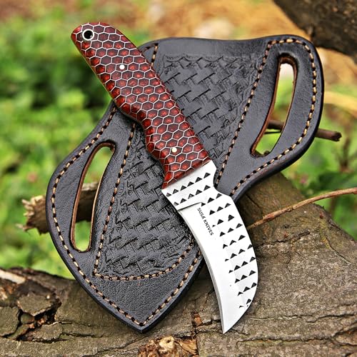 Custom Handmade 7'' fixed blade hoof rasp Hawkbill fixed blade Knife Electricians Knife Lineman’s Hawkbill knife, with pancake leather sheath (HWK COOPER) - color: HWK COOPER