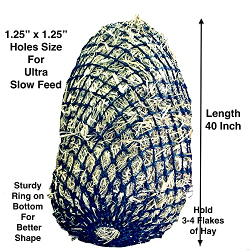 Majestic Ally 1.25”x1.25” Holes Ultra Slow Feed 40” Very Sturdy Hay Net with Bottom Ring for Goat, Sheep, Simulate Grazing and Reduces Waste (Turquoise) - color: Turquoise