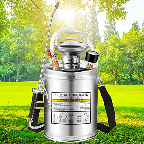 1Gal Stainless Steel Pump Up Sprayer Reinforced Hose, Hand Pump Sprayer with Pressure Gauge&Safety Valve, Adjustable Nozzle Suitable for Gardening (1 Gallon) - style: 1 Gal