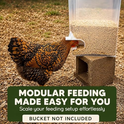 Poultry Pro Feeder DIY Port PVC Gravity Fed Chicken Feeder 4 Ports and Hole Saw | Use for Buckets, Barrels, Bins, Troughs | Rain Proof, Weather Resistant, No Waste Chicken Feeders | As Seen on Shark Tank, Gravity Fed Chicken Feeder, for Buckets, Barrels,