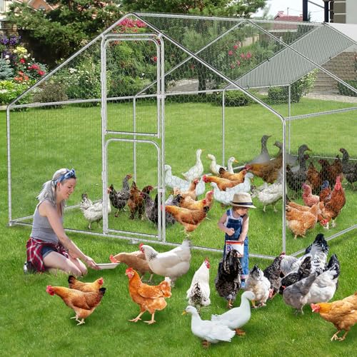 Garvee Large Metal Chicken Coop with Waterproof and Anti-UV Cover, Walk-in Poultry Cage with Double Door, Large Chicken Run for Backyard Farm Use, 9.8x19.7X 6.6 ft