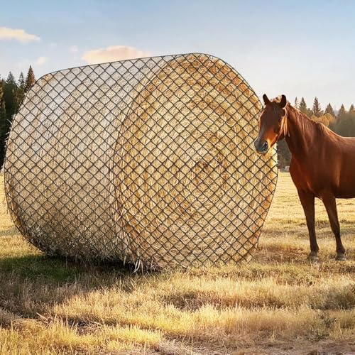 Large Round Bale Hay Net for Horses, 5x5 ft Hay Nets for Horses Slow Feed Knotless, Slow Feeder Hay nets for Horses, Fits Round Bales 4x4ft and 5x5ft, Square Bales 3x3x8ft and 4x4x8ft - size: 5x5 Ft