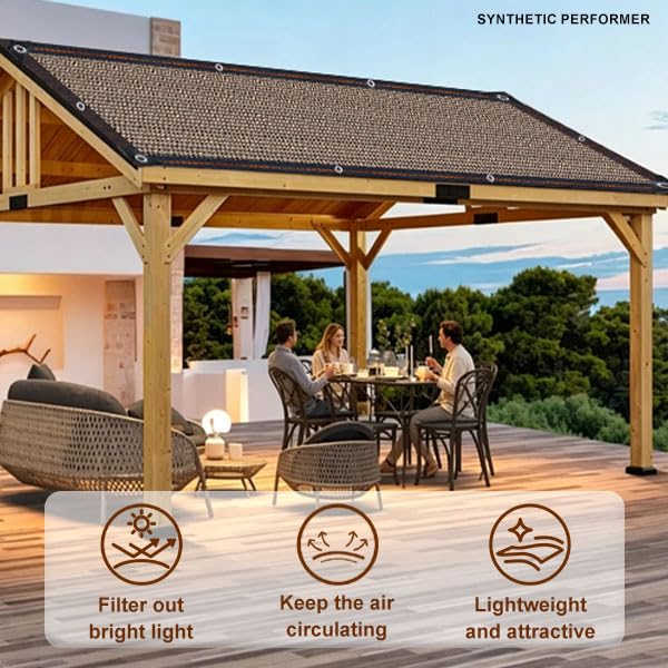 70% Shade Cloth - Sun Shade Cloth Mesh Tarp with Grommets Pergola Shade Cover Canopy, Mesh Tarp Sun Screens for Patio, Outdoor, Garden, Backyard Brown 4x8 FT - size: 4X8FT