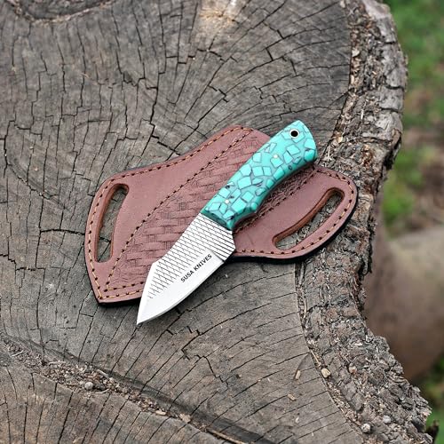 Custom Handmade 7'' fixed blade hoof rasp knife Cowboy Damascus steel Bull cutter knife, cowboy knives with pancake leather sheath (SUSA 111) - color: SUSA 111