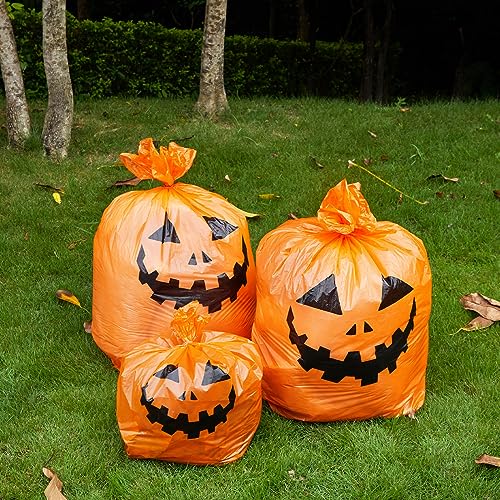 Qilery 6 Pcs Halloween Leaf Lawn Bags Plastic Pumpkin Trash Bags for Leaves with Twist Ties for Halloween Yard Garden Outdoor Party Favors Decorations - style: Halloween