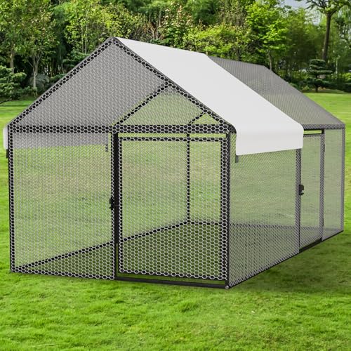 NUGRIART Metal Chicken Coop 79"x40"x40", Portable Chicken Run with Cover | Hardware cloth poultry cage with waterproof cover for outdoor backyard use, suitable for poultry and small animals. - size: 79.0"L x 40.0"W x 40.0"H