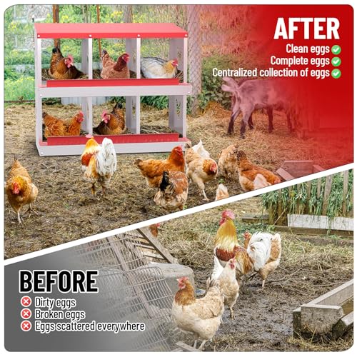 Chicken Nesting Boxes, Heavy-Duty 8-Compartment Metal Chicken Nesting Box – Removable Tray, Ventilation Holes, Easy Egg Collection, Rustproof Galvanized Steel - Red - 6 - Slot - color: Red, size: 6 - Slot - Upgraded Version